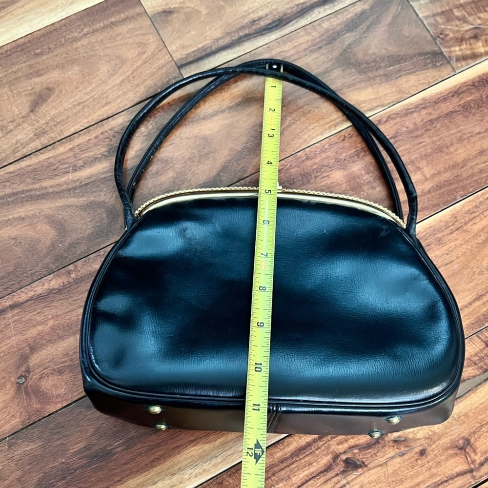 Vintage Black Leather Handbag Purse Retro Glam Party - Picture 10 of 10